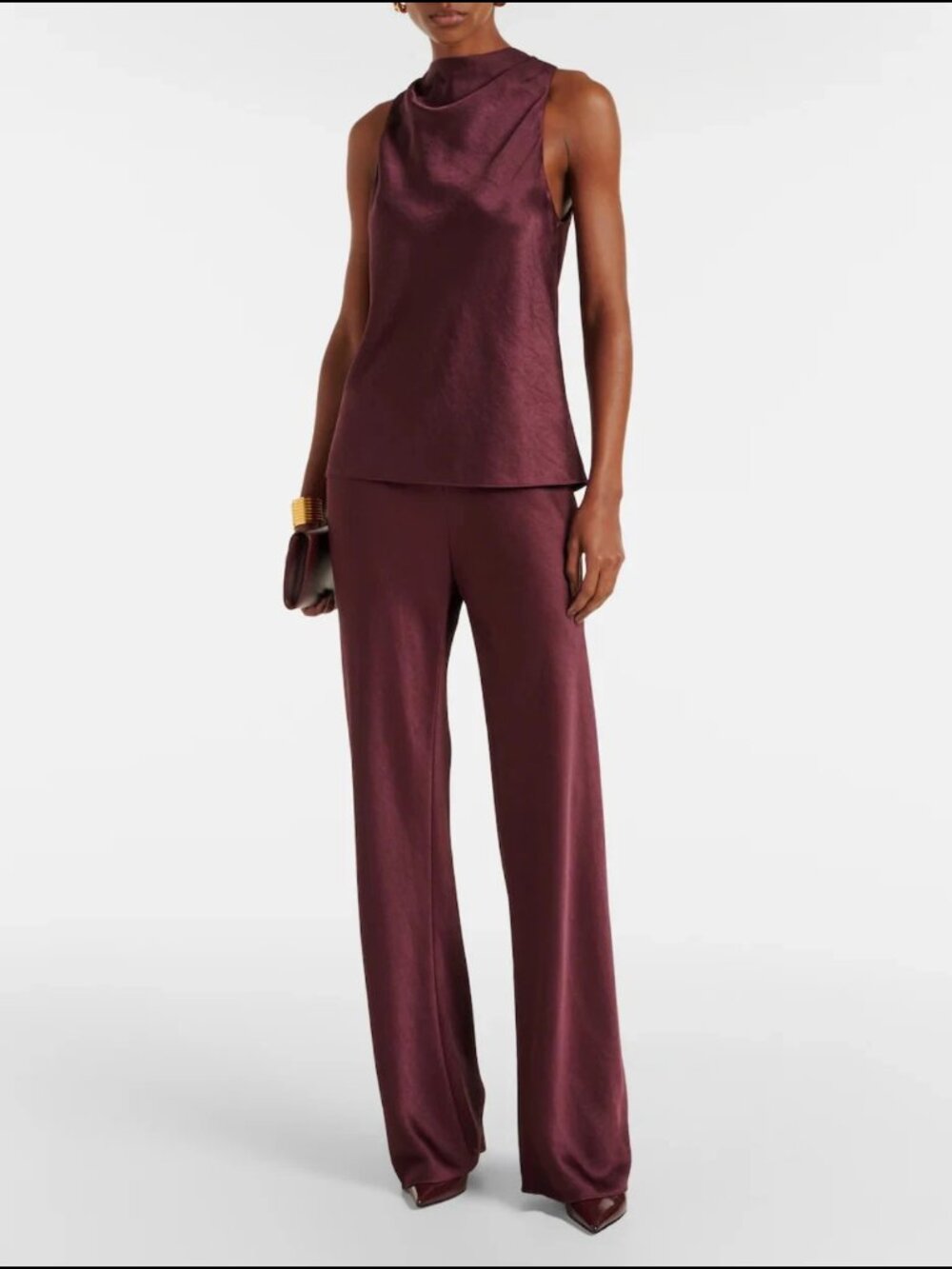 Vince Wide-Leg Satin Pants in Deep Wine - Picture 7 of 9